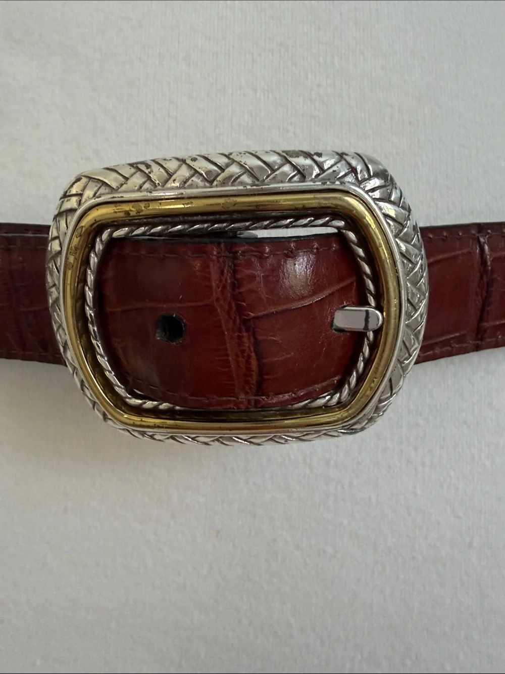 Brighton Black/Brown Reversible Croc Embossed Western Buckle Belt